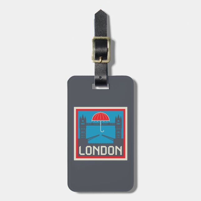 London Bridge with Umbrella Luggage Tag (Front Vertical)