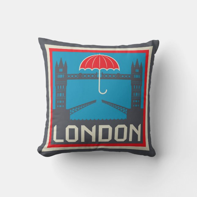 London Bridge with Umbrella Throw Pillow (Front)