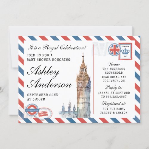 London British Baby Shower Invitation