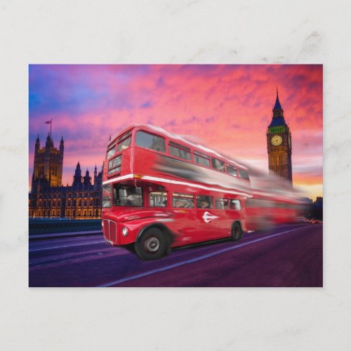 London Bus and Big Ben Postcard