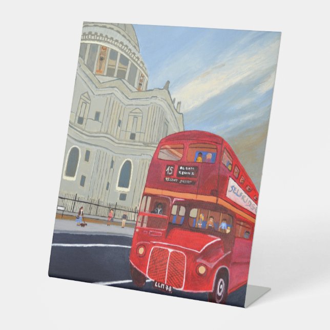 London Bus and St. Paul's Cathedral Stand Pedestal Pedestal Sign (Front)