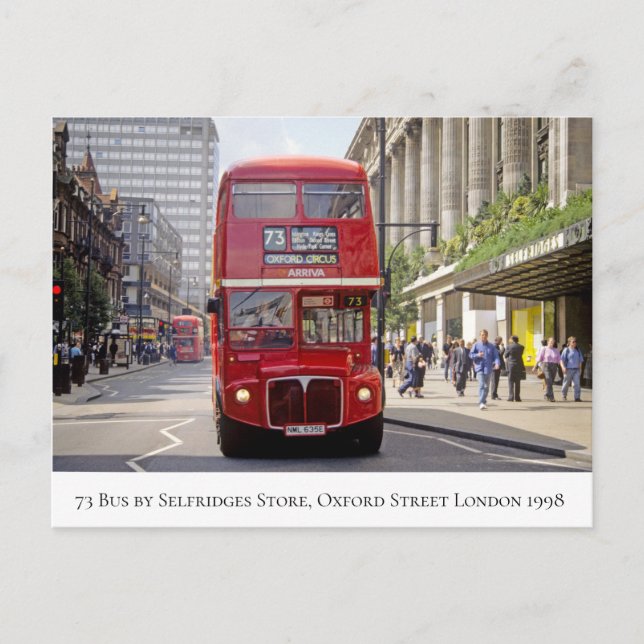 London Bus by Selfridges on Oxford St, 1998 Postcard (Front)