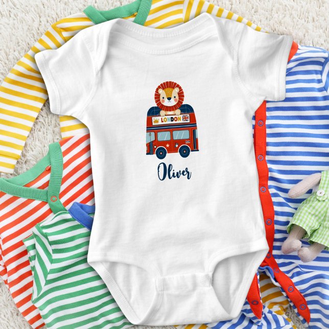 London Bus & Cute Lion Baby Personalized  Baby Bodysuit (Creator Uploaded)