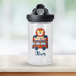 London Bus & Cute Lion Baby Personalized Water Bottle<br><div class="desc">This adorable personalized water bottle features a playful,  whimsical lion perched atop a classic red,  double-deck London bus,  this bottle is sure to spark your child's imagination.  Personalize it with their name for a unique and functional gift encouraging healthy habits.</div>