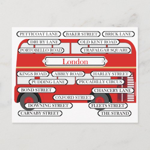 London Bus  Famous Street Names Postcard