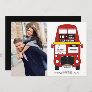 London Bus Save the Date card Photo Black
