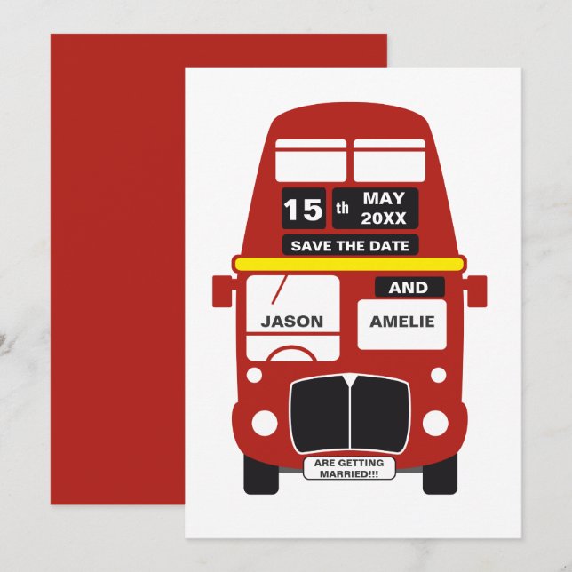 London Bus Save the Date card RED (Front/Back)