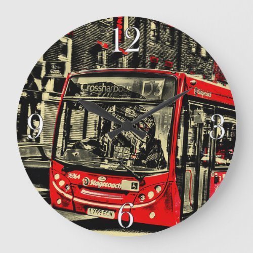 London Bus Street Scene Artwork Large Clock