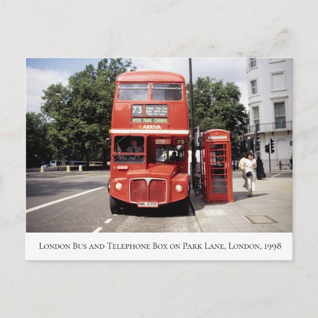 London Bus & Telephone Box Central London 1998 Postcard (Front)
