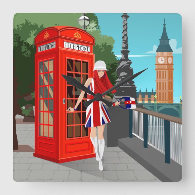 London Calling Square Wall Clock (Front)