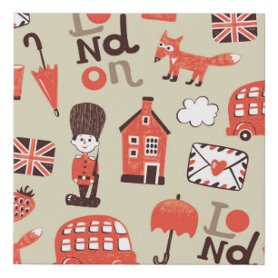 London Childish: Funny Pattern Design Faux Canvas Print