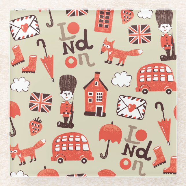 London Childish: Funny Pattern Design Glass Coaster (Front)