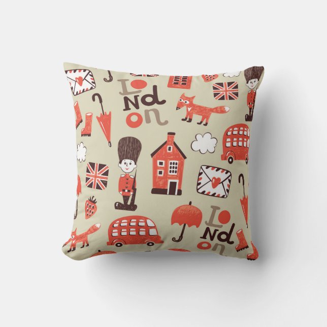 London Childish: Funny Pattern Design Throw Pillow (Front)