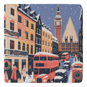 London Christmas Big Ben Travel Poster Trivet