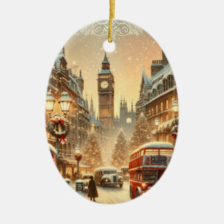 London Christmas Card – London Festive Scene Ceramic Ornament
