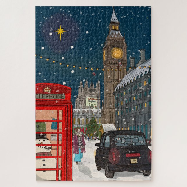 London Christmas Night Cityscape Retro-inspired Jigsaw Puzzle (Vertical)