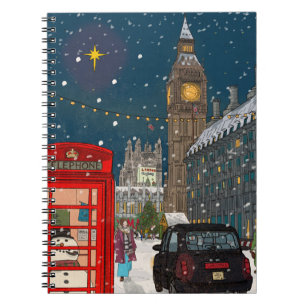 London Christmas Night Cityscape Retro-inspired Notebook