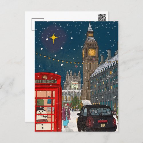 London Christmas Night Cityscape Retro_inspired Postcard