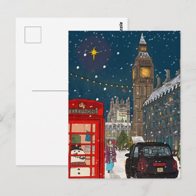 London Christmas Night Cityscape Retro-inspired Postcard (Front/Back)