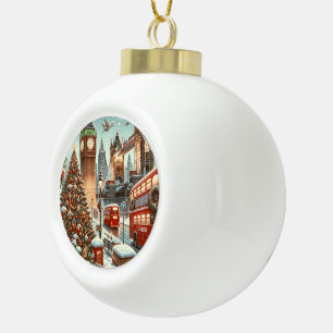 London Christmas Splendour - Red Bus Ceramic Ball Christmas Ornament