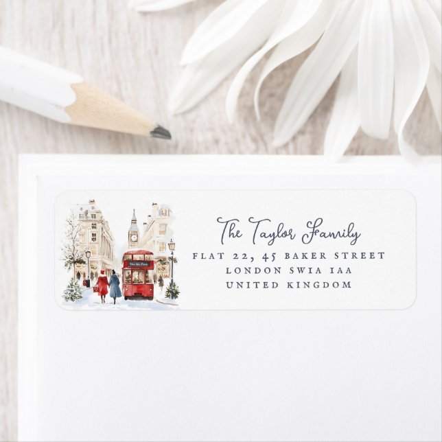 London Christmas Watercolor City Scene Address Label (Insitu)