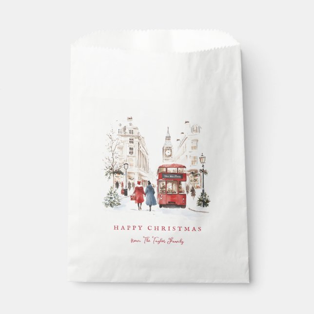 London Christmas Watercolor City Scene Favor Bag (Front)