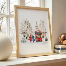 London Christmas Watercolor Cityscape