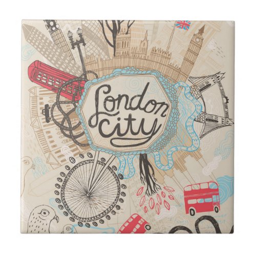 London City Doodle Art Ceramic Tile