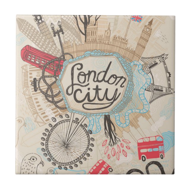 London City Doodle Art Ceramic Tile (Front)