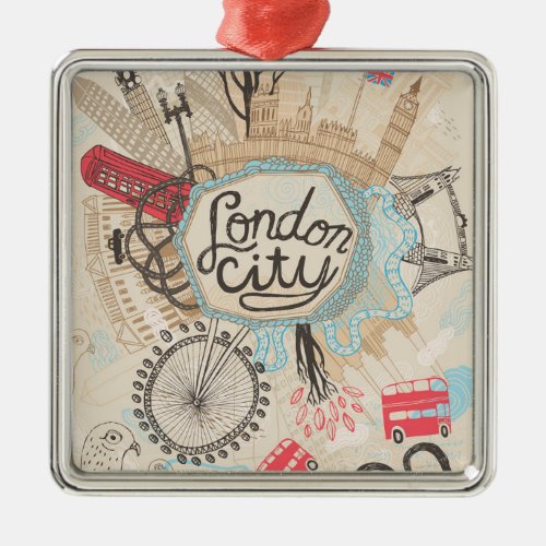 London City Doodle Art Metal Ornament