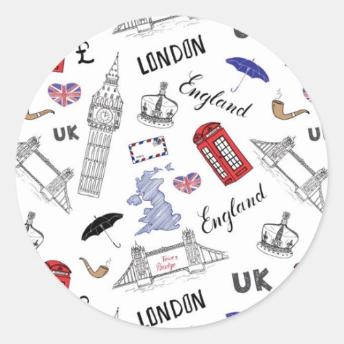 London City Doodles Pattern Classic Round Sticker