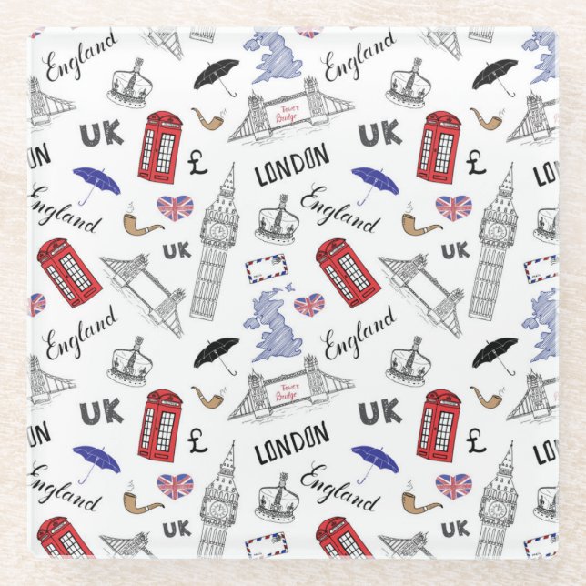 London City Doodles Pattern Glass Coaster (Front)