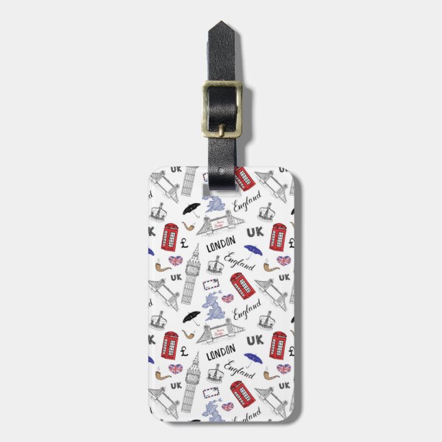 London City Doodles Pattern Luggage Tag (Front Vertical)