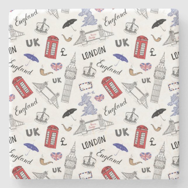 London City Doodles Pattern Stone Coaster (Front)