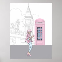 London City Girl with Pink Phone Box Canvas Print