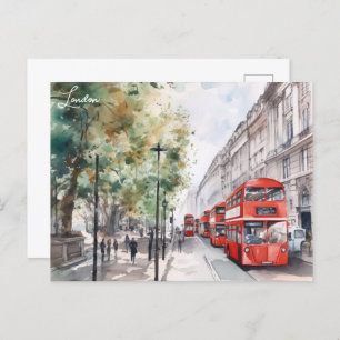London City Red bus England Travel Postcard
