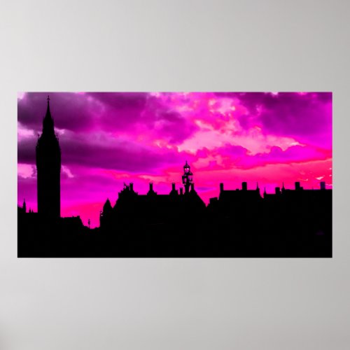 London City Sunset Panorama UK Travel Poster