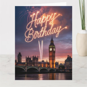 London Cityscape Birthday Greeting with Fireworks Card