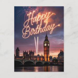 London Cityscape Birthday Greeting with Fireworks  Postcard