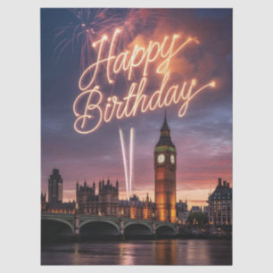London Cityscape Birthday Greeting with Fireworks  Tissue Paper