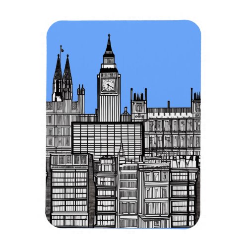 London Cityscape Black and White Magnet