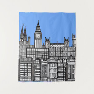 London Cityscape Black and White Tapestry
