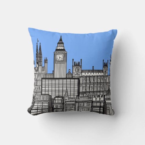 London Cityscape Black and White  Throw Pillow