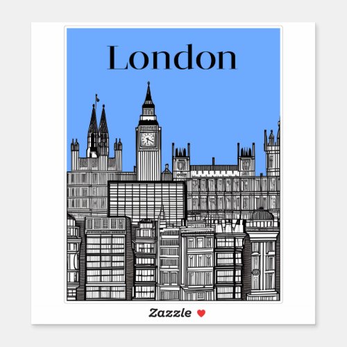 London Cityscape Black  White with Blue Sky Sticker