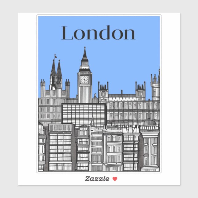 London Cityscape Black & White with Blue Sky Sticker (Sheet)