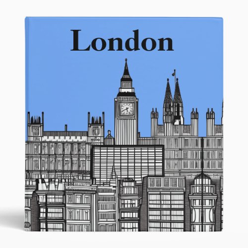 London Cityscape in Black and White with Blue Sky  3 Ring Binder