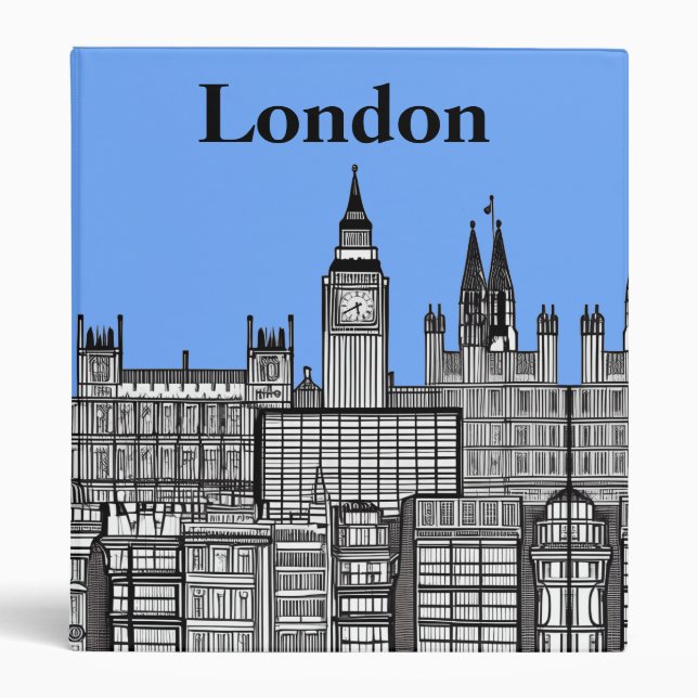 London Cityscape in Black and White with Blue Sky  3 Ring Binder (Front)