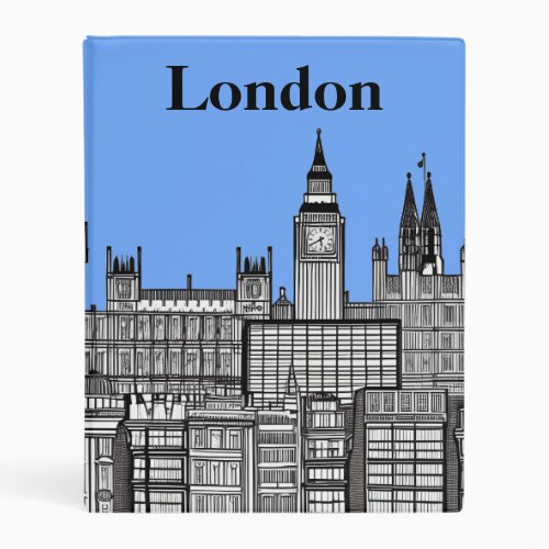 London Cityscape in Black and White with Blue Sky  Mini Binder
