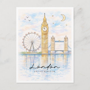 London Cityscape Watercolor United Kingdom Holiday Postcard