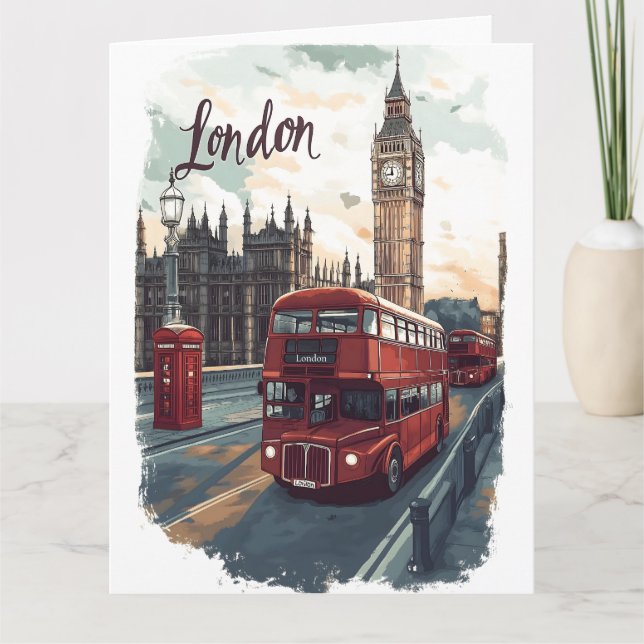 London Cityscape with Double-Decker Bus & Big Ben Card (Front)